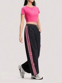 Adidas Women's Clover Cargo Pants Drawstring Cuffed Pleated Woven Trousers - Black/Pink - View 3
