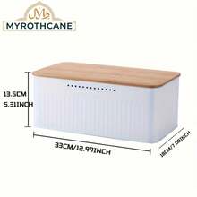 Myrothcane Kitchen Countertop Bread Storage Box, Fresh Bread Keeper With Natural Wood Lid, Modern White Food Container, Home Kitchen Organizer - Multicolor - View 11
