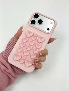 Casing Ponsel - Macaron Warna Solid Kreatif 3D Bentuk Hati dengan Perekat Hisap, Bingkai Kamera Jendela Besar, Cangkang Lembut yang Mudah Dipasang, Kompatibel dengan Apple 18/18Pro/18Pro Max/17/17Pro 17 Pro Max/16/16Pro/16promax/15/15Pro/15promax/14/13/12/11 Pelindung Ponsel - Berwarna merah muda - View 3