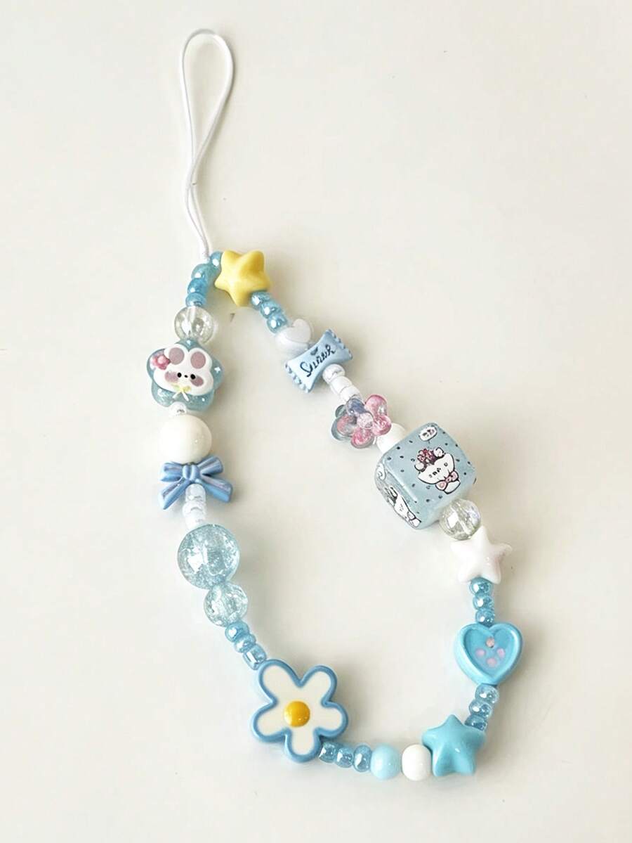 1 Pc Blue-Toned Flower Phone Case Hanger Cord - CCD Short Hanger Bag Phone Chain Keychain Accessory - Suitable For CCD Camera Hanger, Key Hanger, Bag Hanger - Multicolor - View 1