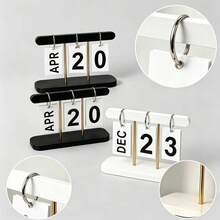 1pc Minimalist Style PS Material Flip Permanent Calendar, Reusable Month & Date Desk Calendar, Nordic Style Desktop Date Display Stand With Gold Metal Rod, Suitable For Home Office Study Shelf, Birthday Gift - Party Favor - Holiday Gift - Multicolor - View 3