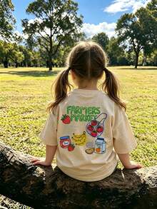 Kaos Bayi Motif Buah Lucu dan Estetik, Atasan Lengan Pendek untuk Bayi Perempuan, Cocok untuk Liburan dan Pakaian Sehari-hari - Aprikot - View 2