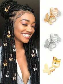 20 Pcs Butterfly Dreadlock Cuffs Tassels Alloy Dreadlocks Adjustable Hair Rings Cuffs Women's Hair Jewelry, Suitable For Daily Wear - Butterfly - View 5