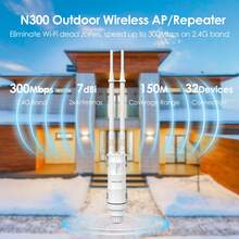 N300 Outdoor AP PoE Waterproof Wi-Fi Extender, AP/Router/Repeater Modes, 2x7dBi Antennas - US A Type Plug(110-127V) - View 2