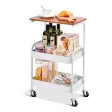 Carrito de Almacenamiento Organizador con Mesa Auxiliar Organizador de Metal 2 Niveles Carrito de Servicio para Cocina Carrito Multifuncional con Ruedas - blanco - Ver 2