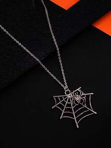 Punk Dark Gothic Spider Web Pendant Necklace, Niche Personalized Versatile Streetwear Ins Neck Accessory, Subculture - Silver - View 1