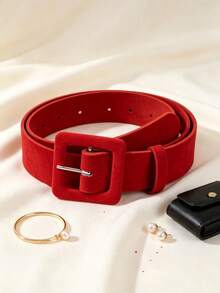 APLCSEY 1pc Women's PU Leather Suede Belt With Metal Buckle, Fashion Casual Street Style, Suitable For Daily Use In Autumn, Autumn, Halloween - Red - View 1