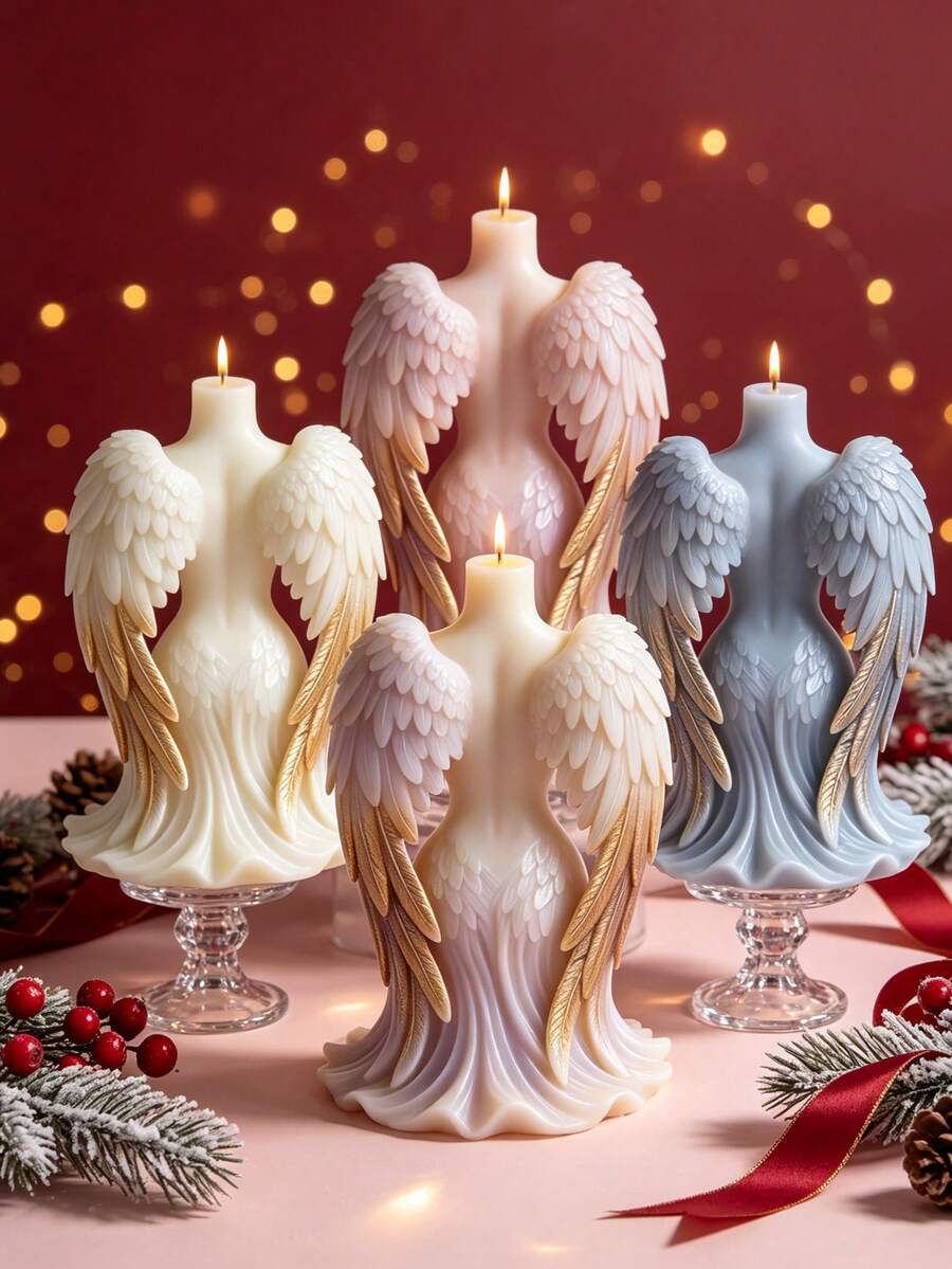 Molde de silicona para velas con vista trasera de alas de ángel, silicona de alta flexibilidad, desmolde suave, adecuado para cera de soja, yeso aromático, creación de jabón hecho a mano DIY - Diosa con alas - Ver 1