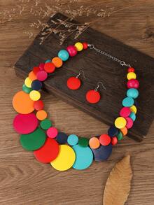 European American African Exaggerated Bohemian Multi-Layer Colorful Wooden Bead Necklace - Colorful - View 4