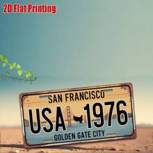 2D Flat Vintage San Francisco Iron Plate - Golden Gate Bridge And 1976 USA Number Design - Iron Plate Sign. California Theme Wall Decor, Gift For Travelers, Collectors And Bay Area Fans Car Accessories (Random Style) - A - View 5
