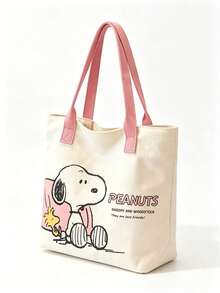1pc Large Capacity Snoopy Color Block Canvas Shoulder Tote Bag, Casual Style, Durable Shoulder Strap And Sturdy Fabric, Foldable Lightweight Tote Bag Suitable For Women, Perfect For School, Work, Gym, Beach And Other Occasions - Rectangle - View 2