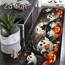 1pc Halloween Dark Background Cute Ghost Pumpkin Castle Print Anti-Slip Kitchen Mat, Waterproof Oil-Resistant Cartoon Holiday Foot Mat, Tombstone Spider Web Candle Full Moon Bat Atmospheric Scene, Machine Washable, Suitable For Kitchen, Entrance Hallway, Bathroom, All Seasons - Multicolor - View 12