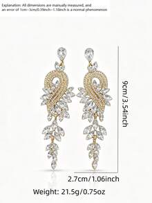 1 par de pendientes colgantes de lujo con borlas largas y ojo de caballo de strass, pendientes de novia de boda de aleación de zinc, joyería formal para banquetes y fiestas de mujeres - Dorado - Ver 4