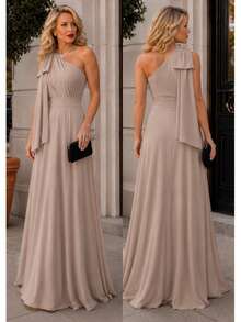 Long Dress For Bridesmaid Wedding Graduation Light Party - Nude - View 4