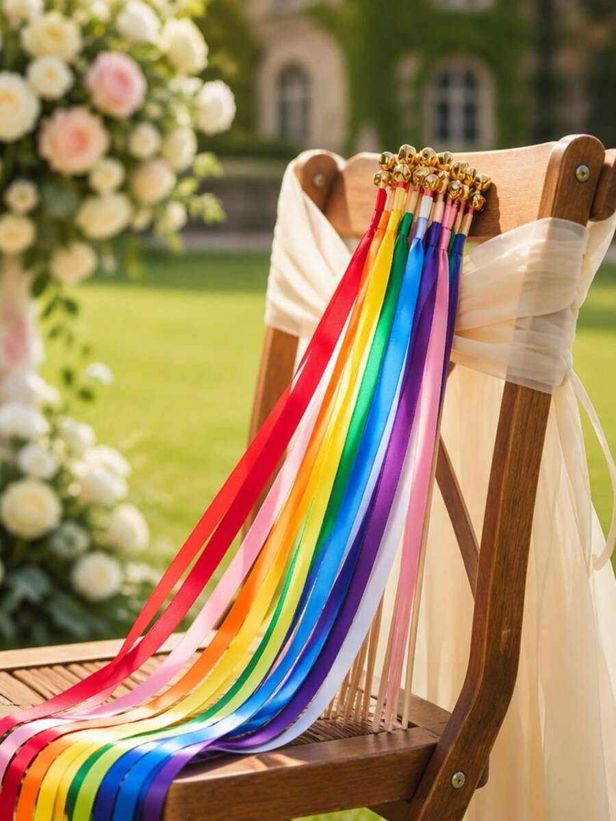 10pcs/20pcs Tongkat Pita Gagang Kayu, Tongkat Kayu 30cm, Pita Satin 60cm, Dengan Lonceng Emas, Tersedia Berbagai Warna Pita; Pita Berkibar dan Lonceng Berbunyi Saat Dikibaskan, Cocok Untuk Penyambutan Pernikahan, Pesta Ulang Tahun, Perayaan Ulang Tahun Pertama, Upacara di Halaman Rumput, Properti Foto - Beraneka warna - View 1