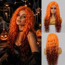 28 Inch Orange Gradient Curly Wig - Halloween Costume Wig, Women's Long Wavy Synthetic Fiber Wavy Wig, Suitable For Cosplay Witch Party, Heat Resistant Material - Ombre - View 10