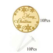 10Pcs/20Pcs/60Pcs/Set Gold Mirror Acrylic Christmas Cupcake Toppers Merry Christmas Round Cake Disc Tags Xmas Holiday Dessert Decorations - Multicolor - View 11
