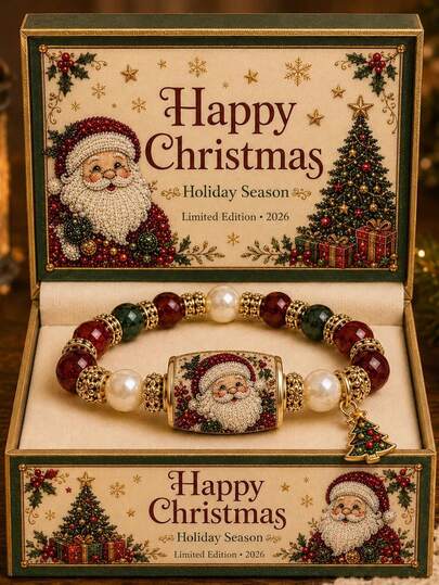 1pc Christmas Crystal Natural Crystal Pine Tree Santa Claus Bracelet Daily Gift Jewelry