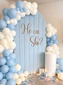 1pc He Or She English Phrase Wall Sticker Decor For Living Room, Bedroom, Party Background, Self-Adhesive Removable, Suitable For Baby Shower, Gender Reveal Party, Baby Party, Halloween Baby Party Decoration - Multicolor - View 5