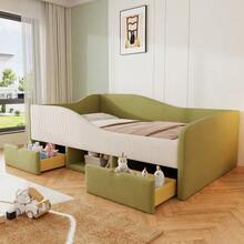 Upholstered Sofa Bed, 90*190cm, Multifunctional Bed, With Two Drawers And Rails - Green - View 4