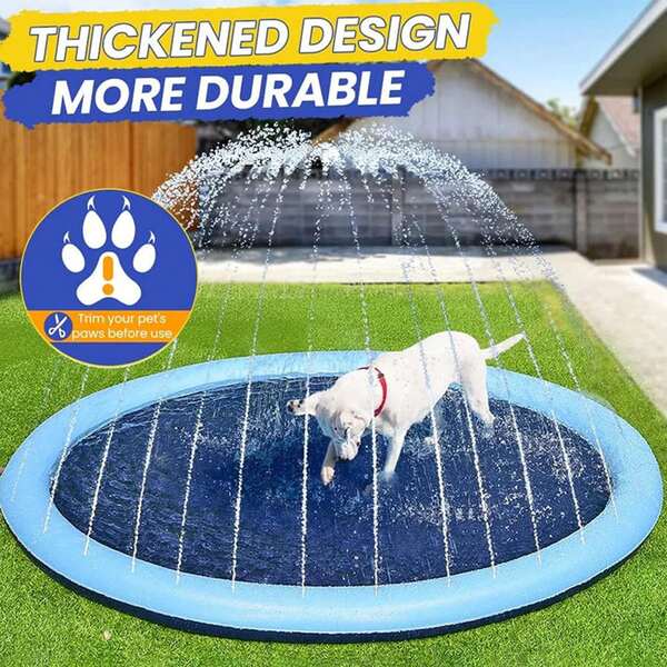 Dog Splash Pad 39" 59" 67" Non-Slip Large Dog Water Pool Thickened Dog Water Pool Summer Outdoor Water Toy Backyard Fountain Play Mat 0.58mm Thick Foldable Storage Dog Supplies Dog Grooming Care Products Puppy Play