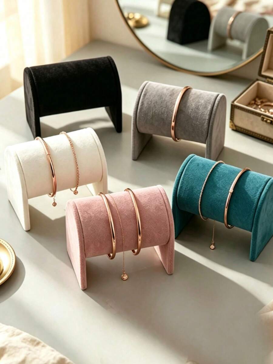 1 pieza Soporte de exhibición de reloj de microfibra, Soporte de exhibición de pulsera, Estante de almacenamiento de reloj, Estante de almacenamiento de collar y pulsera, Estante de almacenamiento de pulsera y reloj, Soporte de exhibición, Se puede usar como soporte de almacenamiento de reloj, collar, pulsera y pulsera - Multicolor - Ver 1