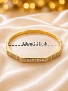 1pc Women's Minimalist Style Full Pave Cubic Zirconia Bracelet, Elegant Clasp Design Wrist Accessory, Versatile Gift Hand Jewelry - Bracelet - View 3