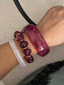 Vintage Acetate Resin Wide Bangle Bracelet For Women, European And American Solid Color Marble Pattern Wide Cuff, French Vintage Aesthetic Outfit Accessory - Multicolor - View 11