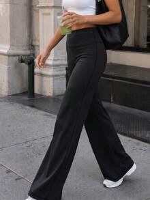 Women's High Waist Wide Leg Yoga Pants, Loose Fit Fitness Training Pants, Autumn Style - Black - View 1