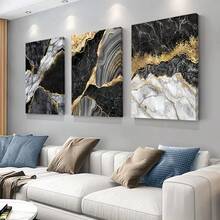Juego de 1/3 piezas Pintura de arte de pared con textura de mármol abstracto de flujo de tinta beige y dorado, póster de decoración para sala de estar, sofá, oficina y hogar, entusiasta de la decoración del hogar minimalista moderna, material decorativo con marco opcional - Multicolor - Ver 2