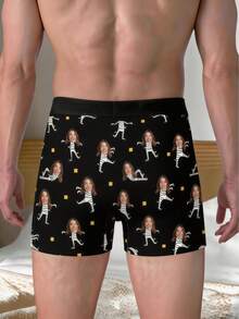 Personalized Men's Boxer Briefs With Custom Face Photo Christmas Print Funny Holiday Gift Unique Present For Dad Husband Boyfriend - Black - View 2