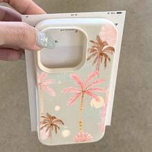 1件極簡夏季椰子樹粉色海龜花卉圖案手機殼，液態矽膠大孔防震軟殼保護套，適用於 Apple 11/12/13/14/14 Plus/15/15 Plus/16/16 Plus/7/8 Plus/17/17 Pro 及更多機型 - 彩色 - 查看 3