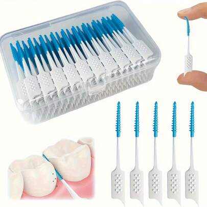 100/200pcs Dental Floss Picks Interdental Brushes Mini Tooth Gap Brushes Toothpicks Soft Rubber Interdental Brushes Oral Cleaning Brushes, Teeth Cleaning Tool, Dental Accessories, Mini Toothbrush, Interdental Brush
