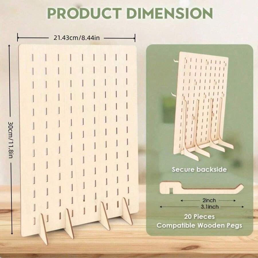 Portable Wooden Pegboard Display Rack, Includes 20 Wooden Hooks, Retail Display Stand, Necklace Earring Keychain Display Rack, Suitable For Jewelry, Handmade Crafts, Tools, Pegboard Accessory Storage Rack - 1PC - View 1