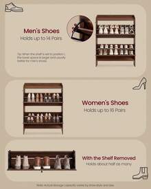 VASAGLE Shoe Storage Cabinet Organizer With 2 Flip Drawers, Freestanding Narrow Shoe Rack Cabinet For Entryway, Farmhouse Style, Fits 14 To 16 Pairs - Chestnut Walnut - View 4