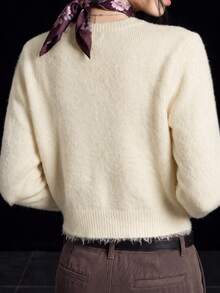 JIANHU White Faux Pearl Decorated Knit Cardigan - Autumn/Winter Cardigan, Adorned With Crystal Buttons And Exquisite Details. Fall - White - View 6