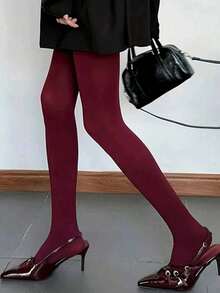 1pc Women's Semi-Sheer Sexy Red Tights, Slim Fit Leggings, Suitable For Dates And Parties - Multicolor - View 5