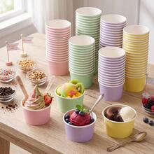 10/20/40pcs Macaron 4-Color Disposable Paper Ice Cream Cups, 9oz Smooth Matte Solid Color Dessert Bowls, Multi-Color Rolled Edge Snack Cups, Suitable For Birthday, Summer Picnic, Baby Shower, School Party Food Tableware - Macaron Colors - View 5