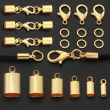 100pcs Golden DIY Connector Making Parts Including Lobster Clasp + Closed Jump Rings + Multiple Sizes Smooth Pendant Connectors Suitable For Handmade Weaving DIY Necklace, Anklet, Bracelet, Round Single Loop, Pendant Connector, Bag Chain Connector Ring, Beaded Accessories And Other Jewelry Making Materials DIY Jewelry Making Parts - Accessory Set - View 1