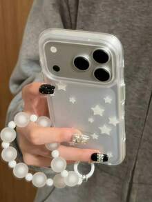 Casing Ponsel Gaya Korea Ins Bintang Putih dengan Rantai, Kompatibel dengan Apple 17 Pro Max, 16 Pro, Casing Pelindung 15 New 17 PM Super Pretty Max, dan Casing Ponsel 18 Unique Artistic 18 Pro Max - Putih - View 4