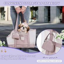 Bolsa de Transporte para Perros y Gatos, Ligera y Suave, para Viajes de Verano, Diseño Transpirable para Llevar al Hombro o en la Mano, con Bolsa Pequeña y Cojín Extraíble (Blanco) - Beis - Ver 6
