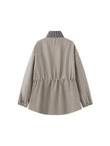 Women's Plaid Knit Fabric Stand Collar Zipper Long Sleeve Regular Jacket, Suitable For Autumn And Spring Wear - Black and White - View 4