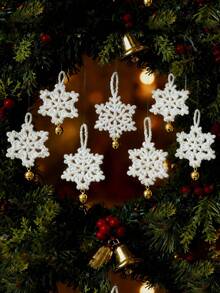 5pcs Handmade Crochet Snowflake Ornaments, Christmas Tree Decorations, Christmas Theme Hanging Decor, Holiday Home Decor, Car Hanging Accessories, Mini Christmas Decorations, Mini Pendants - Multicolor - View 4