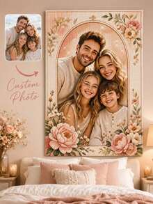Personalisiertes Familienfoto Diamantmalerei, individuelles Porträt Wandkunst mit Blumenillustration Stil, Acrylbohr DIY Leinwand Set, Rundbohr und Quadratbohr Optionen für Wohnzimmer, Schlafzimmer, Familiengeschenk Dekoration - Verschiedenfarbig - Übersicht 2