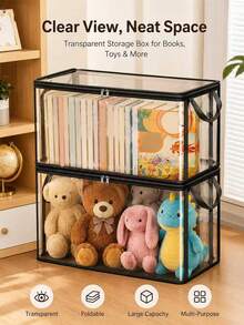 Thickened Transparent PVC Storage Box, Foldable Storage Bag With Visible Window, Rectangular Container, Suitable For Books, Toys, Stationery And Snacks, Space-Saving Home And Classroom Storage, Practical Holiday Gift Choice - Multicolor - View 7