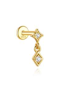1pc 925 Sterling Silver Flat Back Earrings Hypoallergenic Dainty Cubic Zirconia Earrings Studs Flatback Dangle Stud Earring Helix Piercing Jewelry - Gold - View 14