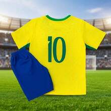 Kit Conjunto Futebol Infantil Time Europeu Uniforme Completo Com Camisa Shorts Treino Competição Presente Crianças - Amarelo - Visão 4