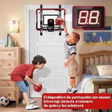 Tablero de Basquetbol para Niños Plegable, Canasta de Basquetbol para Niños Portátil con Contador Electrónico De Puntaje, Aro, 4 Mini Balón, Tablero de Basketball para Puerta y Pared Juegos Exterior - Multicolor - Ver 6