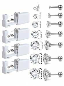2件/11件裝一次性穿耳器，附7件不鏽鋼替換耳釘，男女通用，適用耳軟骨穿刺、耳輪、耳屏，槓鈴式耳環 - 彩色 - 查看 16