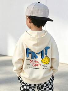 Boys Banana & FRUIT Letter Back Print Hoodie, Casual Loose Pullover - Apricot - View 7